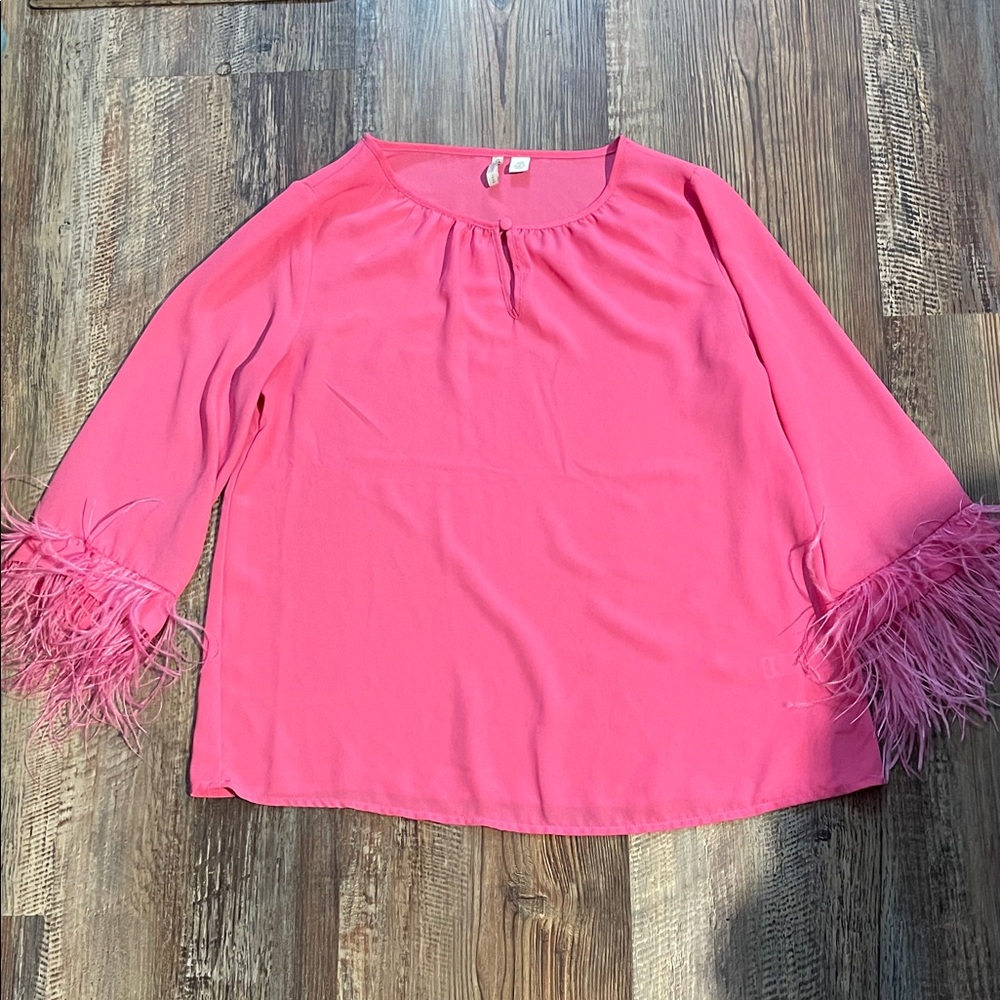 Cato Vibrant Pink Feather Sleeve Blouse